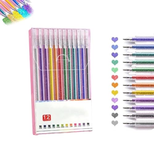 Implementarch Stifte, Glitzer-Gelstift-Set, Gelmarker-Set Farbige Stifte für DIY-Projekte und Kunst, zum Zeichnen, Kritzeln, Basteln und Notizen machen (12pcs) von Generisch