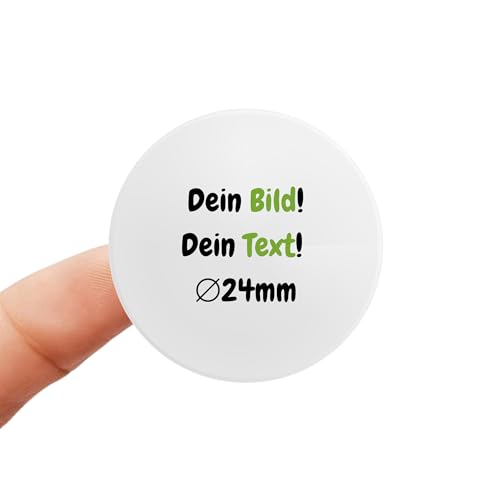 Individuelle runde Aufkleber mit eigenem Logo Druck Selbstklebend Wetterfest Weiß oder Transparent Wunschgröße 10–100 mm Personalisierbar für Firmen Produkte Verpackung Made in Germany (70, 24mm) von Generisch