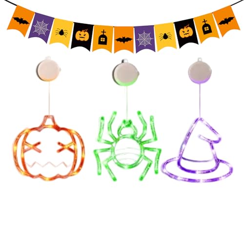Innenbereich Halloween, 3 Stück LED Mit Saugnapf, Deko für Halloween Fenster Wohnzimmer Schlafzimmer Café Indoor von Generisch