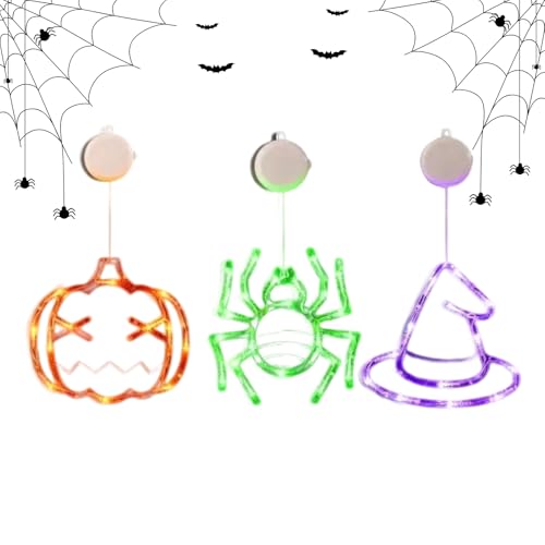 Innenbereich Halloween,3 Stück LED Mit Saugnapf - Hübscher Gruselkürbis Halloween Deko Für Wohnzimmer Schlafzimmer Küche Studentenzimmer Hörsäle Café von Generisch
