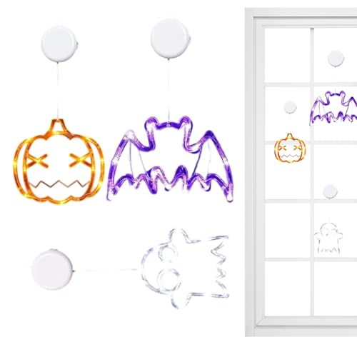 Innenbereich Halloween - 3 LED Mit Saugnäpfen | Süße Deko Für Fenster Wohnzimmer Schlafzimmer Küche Schule Studentenzimmer Halloween von Generisch