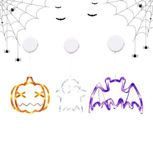 Innenbereich Halloween | 3 Stück LED Mit Saugnapf | Hübscher Gruselkürbis Halloween Deko Für Wohnzimmer Schlafzimmer Küche Studentenzimmer Hörsäle Café von Generisch