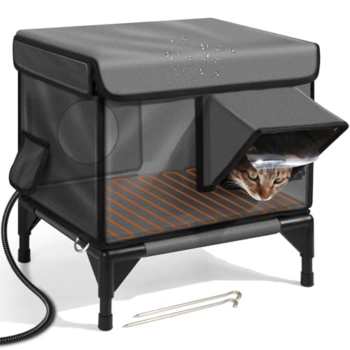 Isoliertes Katzenhaus für den Außenbereich mit beheiztem Boden, zwei Ausgängen & Magnetverschluss für sichere Flucht, wetterfestes Design für Wild- und Stallkatzen von Generisch