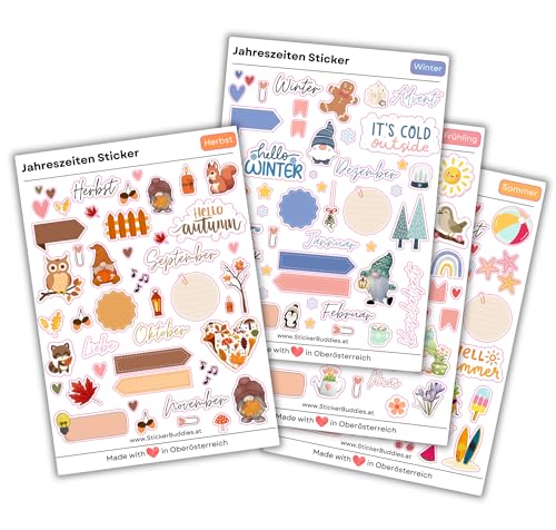 Jahreszeiten Sticker Set – 191 Aufkleber für Frühling, Sommer, Herbst & Winter – Ideal für Kalender, Fotobücher und Journaling von Generisch