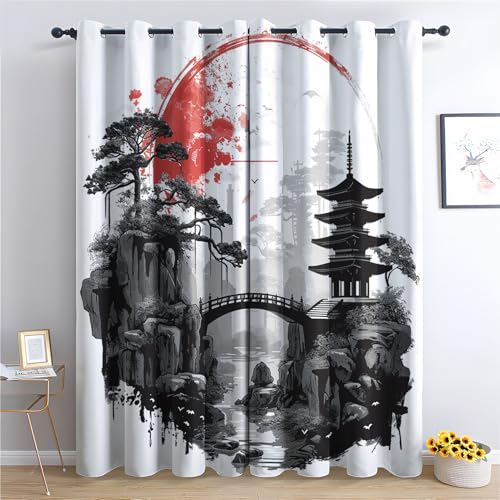 Japanische Pagode Vorhang, Landschaft Gardinen mit Ösen 2er Set Verdunkelungsvorhang, Japanisch Vorhänge, Wohnzimmer Schlafzimmer Kinderzimmer Blickdichte vorhänge, 336x229 cm 2u&k-56 Japanische Pagode Vorhang, Landschaft Gardinen mit Ösen 2er Set Verdunkelungsvorhang, Japanisch Vorhänge, Wohnzimmer Schlafzimmer Kinderzimmer Blickdichte vorhänge, 336x229 cm 2u&k-56 von Generisch