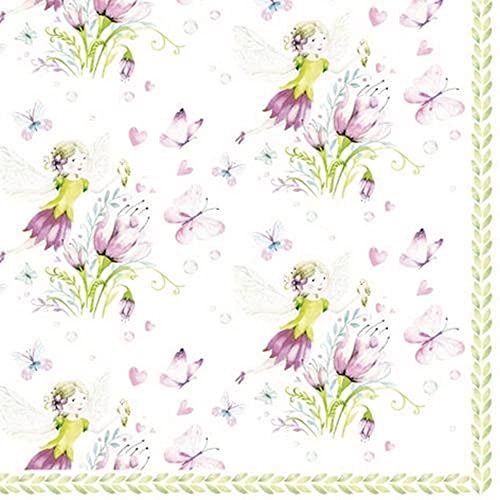 Jet Papier GmbH Serviette Elfes avec Papillons - Elfen mit Schmetterlingen rosa 33x33cm 20 Stück von Generisch