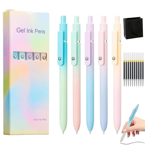 Joxop Pens Gel, 5 Pcs Gel Ink Pen with 10 Refills, 0.5mm Medium Tip Black Ink Roller Ball Pens, Quick Drying for Smooth Writing (1 set) von Generisch