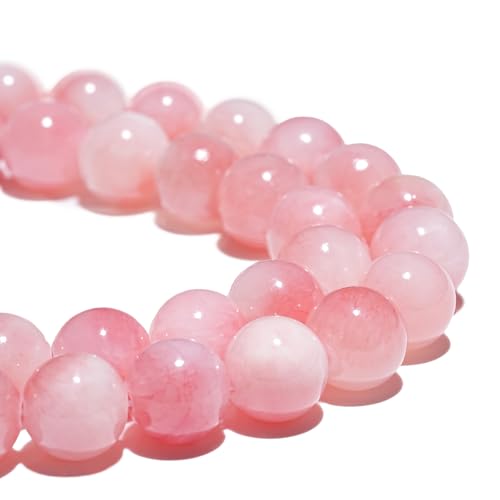 KUB-ADC1998 Natürliche Edelsteine, 6 mm, rosa-weiße Jadeperlen, poliert, rund, glatt, für Armbänder, Schmuckherstellung, 38,1 cm, lose Perlen von Generisch