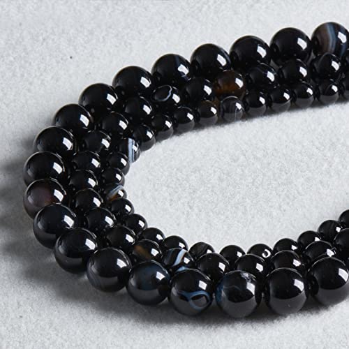 KUB-ADC2082 Perlen aus natürlichem Edelstein, schwarz, gestreift, Achat, rund, lose Perlen für Schmuckherstellung, mit Kristall-Stretchschnur, 60 Stück KUB-ADC2082 Perlen aus natürlichem Edelstein, schwarz, gestreift, Achat, rund, lose Perlen für Schmuckherstellung, mit Kristall-Stretchschnur, 60 Stück von Generisch