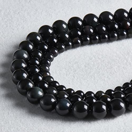 KUB-ADC2086 natürliche Regenbogen-Obsidian-Perlen, runde Edelsteine für Schmuckherstellung, mit Kristall-Stretchschnur, 60 Stück von Generisch