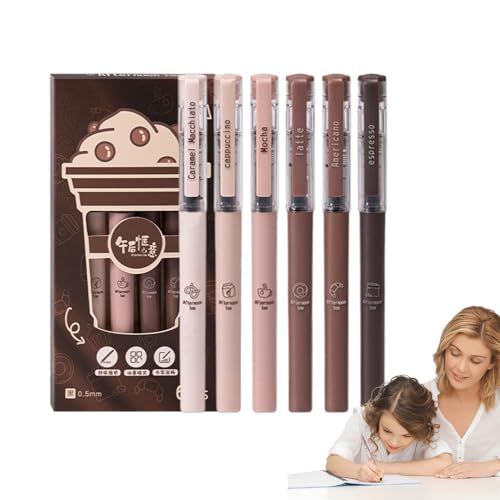 Kaffeestifte, neutrales Stifte-Set, flüssige Tinte, 6 x feine Spitze, tragbares Kugelschreiber-Set, 14,5 cm, lustige Nadelspitze, tragbares ästhetisches Schreibwarenzubehör für , Mädchen Kaffeestifte, neutrales Stifte-Set, flüssige Tinte, 6 x feine Spitze, tragbares Kugelschreiber-Set, 14,5 cm, lustige Nadelspitze, tragbares ästhetisches Schreibwarenzubehör für , Mädchen von Generisch