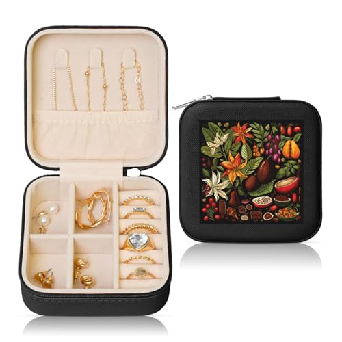 Kakaopflanze, kleine Schmuckschatulle, Blätter, Blume, PU-Leder, Reise-Schmuck-Organizer für Frauen, Mädchen, Aufbewahrungskoffer für Ringe, Ohrringe, Halsketten, Armbänder Kakaopflanze, kleine Schmuckschatulle, Blätter, Blume, PU-Leder, Reise-Schmuck-Organizer für Frauen, Mädchen, Aufbewahrungskoffer für Ringe, Ohrringe, Halsketten, Armbänder von Generisch