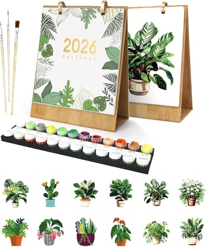 Kalender 2026 Wandkalender,malen nach zahlen tischkalender 2026,digitaler wandkalender,malen nach zahlen blume kalender tischkalender,diamond painting adventskalender,Mit Pinsels Und Acrylfarbe（02） von Generisch