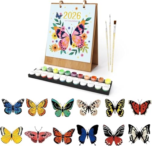 Kalender 2026 Wandkalender,malen nach zahlen tischkalender 2026,digitaler wandkalender,malen nach zahlen blume kalender tischkalender,diamond painting adventskalender,Mit Pinsels Und Acrylfarbe（03） von Generisch