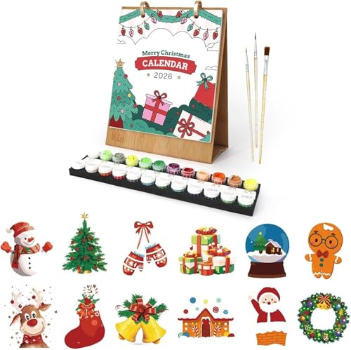Kalender 2026 Wandkalender,malen nach zahlen tischkalender 2026,digitaler wandkalender,malen nach zahlen blume kalender tischkalender,diamond painting adventskalender,Mit Pinsels Und Acrylfarbe（04） von Generisch