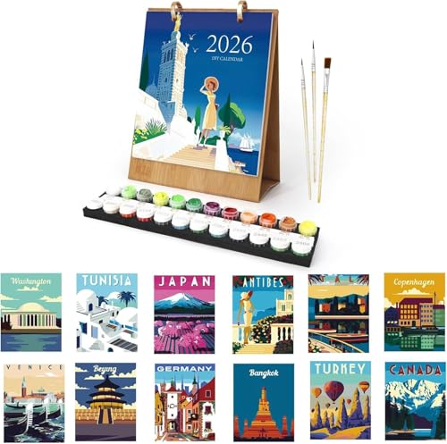 Kalender 2026 Wandkalender,malen nach zahlen tischkalender 2026,digitaler wandkalender,malen nach zahlen blume kalender tischkalender,diamond painting adventskalender,Mit Pinsels Und Acrylfarbe（06） von Generisch