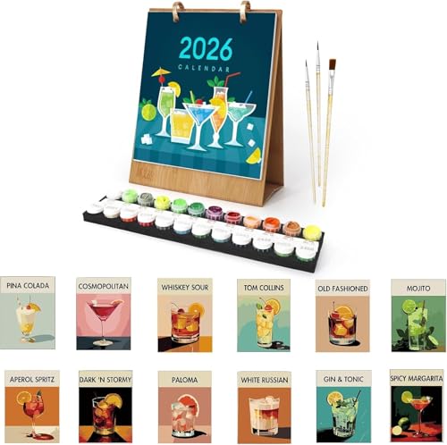 Kalender 2026 Wandkalender,malen nach zahlen tischkalender 2026,digitaler wandkalender,malen nach zahlen blume kalender tischkalender,diamond painting adventskalender,Mit Pinsels Und Acrylfarbe（07） von Generisch