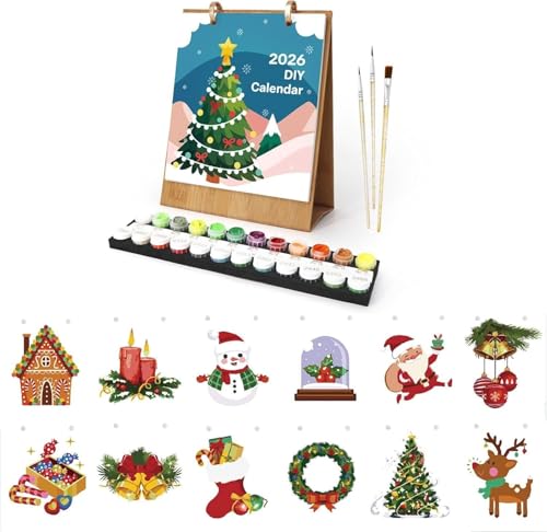 Kalender 2026 Wandkalender,malen nach zahlen tischkalender 2026,digitaler wandkalender,malen nach zahlen blume kalender tischkalender,diamond painting adventskalender,Mit Pinsels Und Acrylfarbe（08） von Generisch