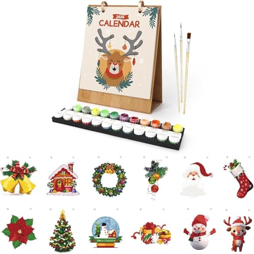 Kalender 2026 Wandkalender,malen nach zahlen tischkalender 2026,digitaler wandkalender,malen nach zahlen blume kalender tischkalender,diamond painting adventskalender,Mit Pinsels Und Acrylfarbe（09） von Generisch