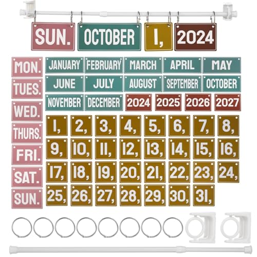 Kalender-Set mit Klappkarten, Jahr, Monat, Woche und Tagkarten, Wandmontage mit verstellbarem Stab und O-Ringen für Klassenzimmer oder Zuhause Kalender-Set mit Klappkarten, Jahr, Monat, Woche und Tagkarten, Wandmontage mit verstellbarem Stab und O-Ringen für Klassenzimmer oder Zuhause von Generisch