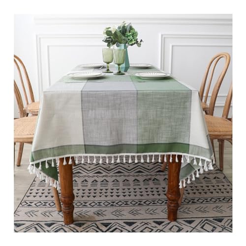 Karierte Tischdecke, 110 x 110 cm, waschbar, Polyester mit Quasten, stilvolles grau-grünes Design für Café, Restaurant, Buffet, perfekte Tischdekoration von Generisch