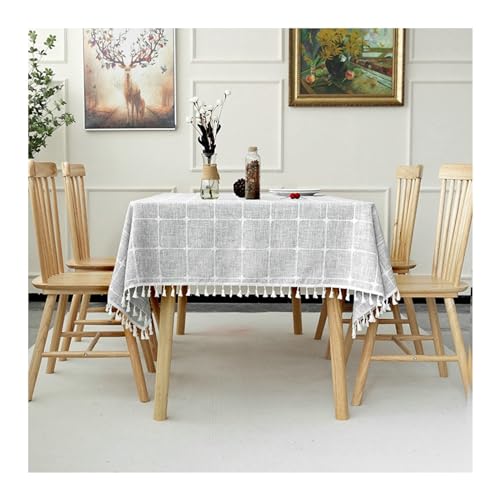 Karierte rechteckige Tischdecke, 140 x 180 cm, waschbar, Polyester mit Quasten, perfekt für Picknicks, Partys und Esszimmer, stilvolle graue Tischdecke Karierte rechteckige Tischdecke, 140 x 180 cm, waschbar, Polyester mit Quasten, perfekt für Picknicks, Partys und Esszimmer, stilvolle graue Tischdecke von Generisch