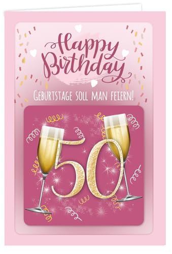 Karte zum Geburtstag, Geburtstagskarte mit Bierdeckel, 50. Geburtstag, runder Geburtstag, Klappkarte Rosa, Glückwunschkarte Karte zum Geburtstag, Geburtstagskarte mit Bierdeckel, 50. Geburtstag, runder Geburtstag, Klappkarte Rosa, Glückwunschkarte von Generisch