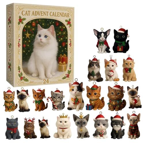 Katzen Adventskalender 2025, 24 Tage Weihnachten Katze Countdown Kalender, 24 Hängende Ornamente Sammlerstück-Sets Großartig für Sammler, 2D Holz Niedliche Muster Dekoration für Katzenliebhaber (Weiß) Katzen Adventskalender 2025, 24 Tage Weihnachten Katze Countdown Kalender, 24 Hängende Ornamente Sammlerstück-Sets Großartig für Sammler, 2D Holz Niedliche Muster Dekoration für Katzenliebhaber (Weiß) von Generisch