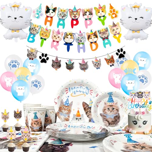 Katzen Geburtstag Deko Set - 167-teilig Mit Teller, Tasse, Tortendeko, Luftballons, Banner - Cat Birthday Party Supplies Katzen Geburtstag Deko Set - 167-teilig Mit Teller, Tasse, Tortendeko, Luftballons, Banner - Cat Birthday Party Supplies von Generisch