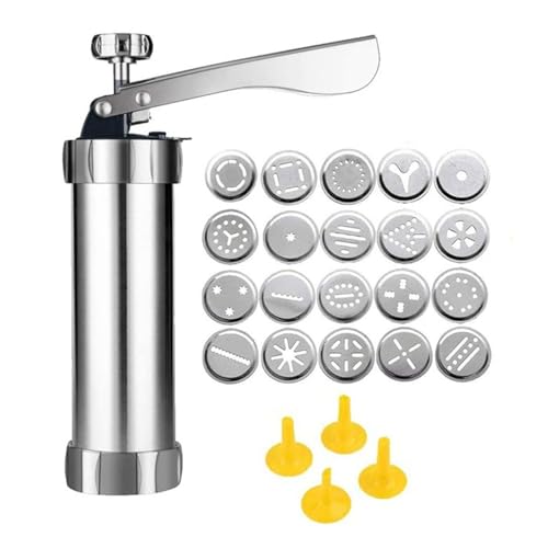 Keksbereiter, Edelstahlpresse, Backwerkzeug-Set mit Scheiben, Former, inklusive 20 Musterplatten und 4 Spritztüllen für hausgemachte Kuchenglasur von Generisch