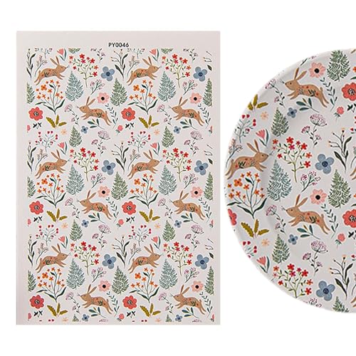 Keramikübertragungspapier, Übertragungspapier für Ton | Blumenlehmblätter | Bunte Blumenabziehbilder handgefertigtes wasserlösliches Transferpapier rustikal für Schmuck Keramikporzellan Erwachsene von Generisch