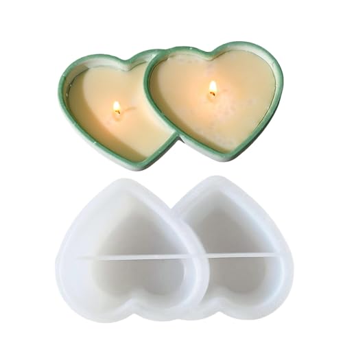 Kerzen-Silikonformen, Doppelherz, Wachsplatte, wasserdichte Bastelform, wiederverwendbar, flexibles Silikon-Design, langlebig für Gips oder Ton, Heimschreibtisch-Ornament und Geschenkherstellung von Generisch