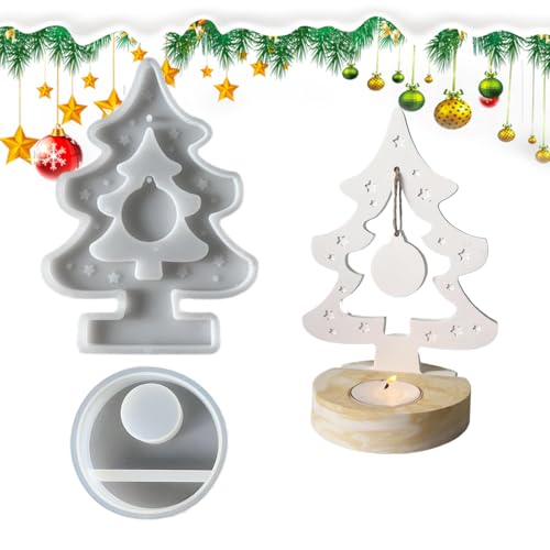 Kerzenständer Form, Weihnachtsbaum Teelicht Halter Silikonformen, 2 Teile Giessform Handwerk Kunst Handarbeit für Raumdekoration Tisch Hochzeit Feier Zuhause Mittelpunkt von Generisch