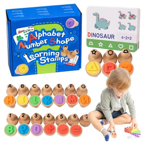 Kinderbriefstempel, Alphabet -Nummer Stempel | Holzmathematik Lernnummer Stamper,Tragbares Bildungskunsthandwerk im Klassenzimmer im Klassenzimmer, Handwerk, Vorschule von Generisch
