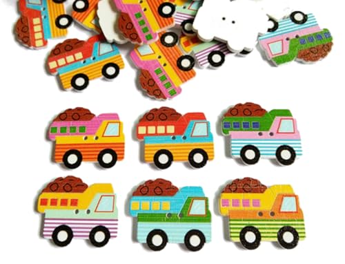 Apfelblüte | Knöpfe 31x27 mm Kipper Baumaschine Baufahrzeug bunt Holz 6 Stück 2 Loch Holzknöpfe Dekoknöpfe Knopf Kinderknöpfe Kinder lackiert Jungen Buben Baustellenfahrzeug von Generisch