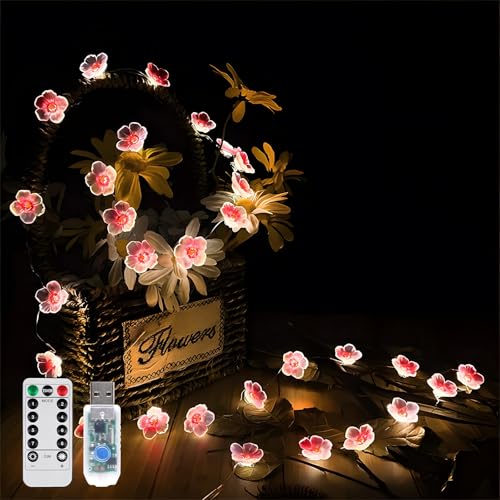 Kirschblüten-Lichterkette, 4 m, 40 LEDs, Blumen-Lichterkette, USB-betrieben, mit Fernbedienung, rosa für Innen- und Außenbereich, für Schlafzimmer, Hochzeit, Garten, Party-Dekoration Kirschblüten-Lichterkette, 4 m, 40 LEDs, Blumen-Lichterkette, USB-betrieben, mit Fernbedienung, rosa für Innen- und Außenbereich, für Schlafzimmer, Hochzeit, Garten, Party-Dekoration von Generisch
