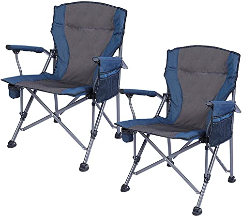 Klappbarer Campingstuhl mit abnehmbarer Fußstütze und weichem Polster, robuster Liegestuhl für Strand, Deck, Reisen, Picknick, Angeln, Netzstoff, Blau und Grau von Generisch