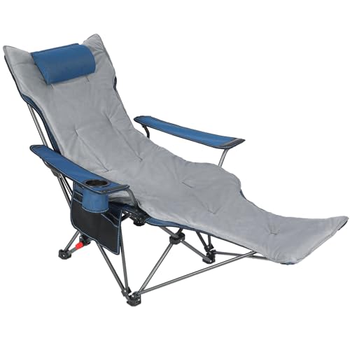 Klappbarer Campingstuhl mit abnehmbarer Fußstütze und weichem Polster, robuster Liegestuhl für Strand, Deck, Reisen, Picknick, Angeln, Netzstoff, Blau und Grau von Generisch