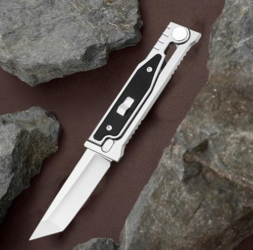 Klappmesser Taschenmesser EDC Messer D2 Stahlklinge Einhandmesser Aluminium G10 Griff EDC Tool für Outdoor Camping Wandern (Weiß-2) von Generisch