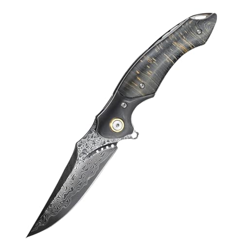 Klappmesser einhandmesser Hohe Härte Damaszener-Muster Schwarzes Sandalholz Rettungsmesser Outdoor Survival Messer für Camping für Outdoor & Survival Mit Lederhülle Klappmesser einhandmesser Hohe Härte Damaszener-Muster Schwarzes Sandalholz Rettungsmesser Outdoor Survival Messer für Camping für Outdoor & Survival Mit Lederhülle von Generisch