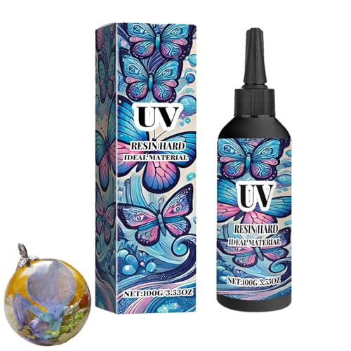 Klarer UV-Harz hart, UV-Harzkleber zum Basteln,UV-Epoxidharz klar hart | 100 g Kristalltropfen für Trockenblumen, hochglänzender aushärtender Kleber für Schmuckhandwerk, Kunsthandwerk, Weihnachtsschmu von Generisch