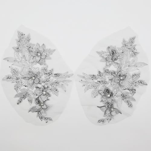 Kleideraufnäher, Blumenstickerei, DIY-Kleiderverzierung, 3D-Rosen, Blumen-Applikation, Stickerei zum Aufnähen auf Kleidung, Dekoration (grau) von Generisch