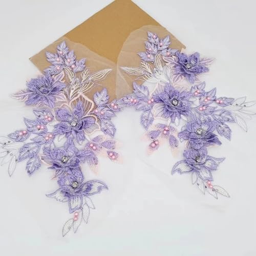 Kleideraufnäher, Blumenstickerei, DIY-Kleiderverzierung, 3D-Rosen, Blumen-Applikation, Stickerei zum Aufnähen auf Kleidung, Dekoration (lila) von Generisch