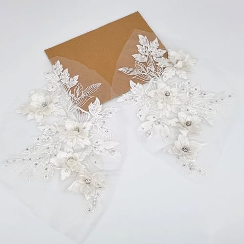 Kleideraufnäher, Blumenstickerei, DIY-Kleiderverzierung, 3D-Rosen, Blumen-Applikation, Stickerei zum Aufnähen auf Kleidung, Dekoration (weiß) von Generisch