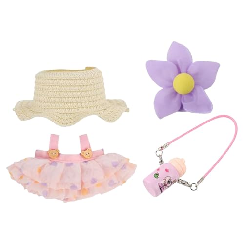 Kleidung für 17 cm Puppen, Rock-Set für Puppen, 4-teiliges Set, Hut, Rock, Outfit, modisches süßes Kleid für 17 cm Puppen, Zubehör, stilvolle, bezaubernde DIY-Handwerk Für Erwachsene Frauen (I, A) von Generisch