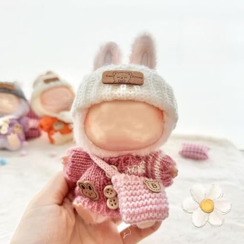 Kleidung für Labubu, 17 cm Puppenkleidungsset für Puppenzubehör, für Labubu-Zubehör, Häkeln, 3-teiliges Set, Outfits - Ersatz (keine Puppe) von Generisch
