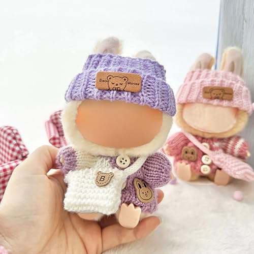 Kleidung für Labubu, Kleidungsset für Labubu-Puppe, Häkeln, 3-teiliges Set, Mütze, Kleidung, Rucksack für LABUBU, stilvolle entzückende Puppenkleiderzubehör, Premium-Labubu-Outfit von Generisch