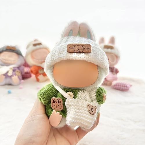 Kleidung für Labubu, Kleidungsset für Labubu-Puppe, Häkeln, 3-teiliges Set, Mütze, Kleidung, Rucksack für LABUBU, stilvolle entzückende Puppenkleiderzubehör, Premium-Labubu-Outfit von Generisch