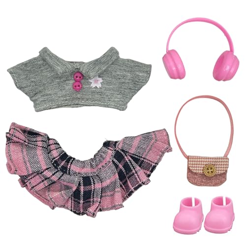 Kleidung für Puppe 17cm L-BB Plüsch Puppenkleidung Kuscheltier Bekleidung Set Zubehör Keychain Doll Outfit DIY Kinder Geschenke 8# Grau von Generisch