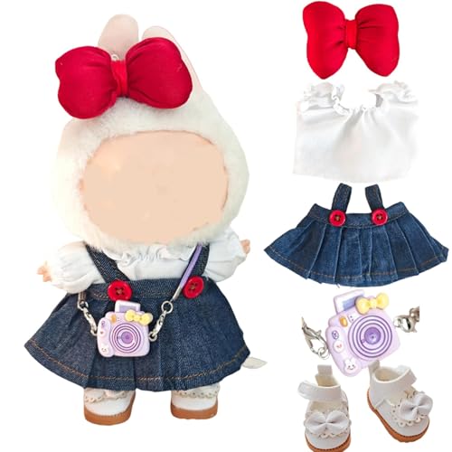 Kleidung für Puppen, fünfteiliges Set (keine Puppe), für 17 cm große Puppen, einschließlich Kleidung, Hüte, Hosen, Schuhe, Brillen, Haarnadeln, Kameras, Puppenzubehör (fünfteilig, rot) von Generisch